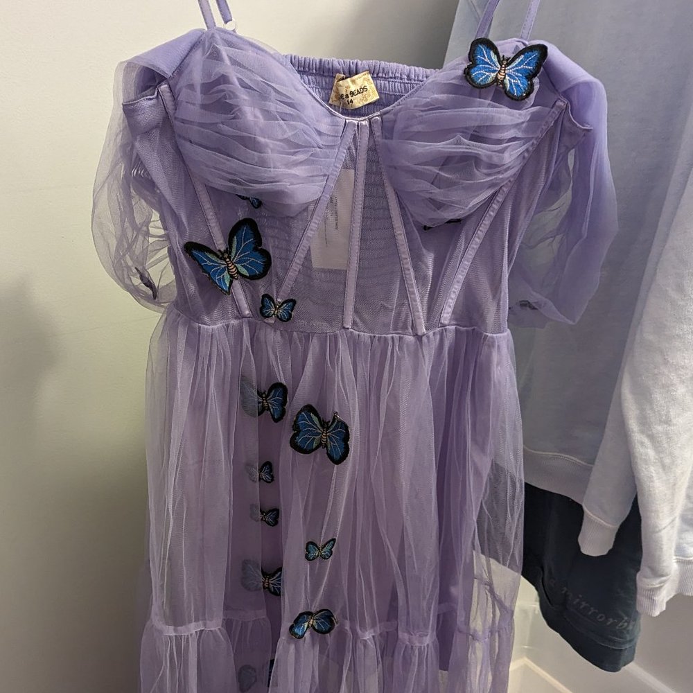ASOS lavender butterfly corset tulle dress